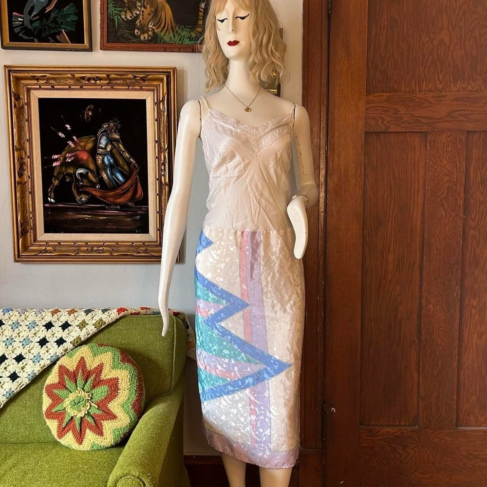 Vintage 80’s Christian Dior Pastel Abstract Lace Slip Dress